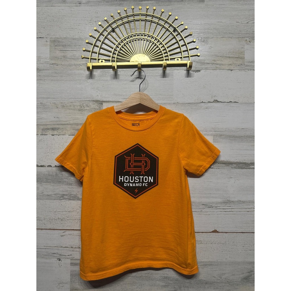 MLS Houston Dynamo FC Shirt Kids Size 7 Orange Graphic Tee EUC